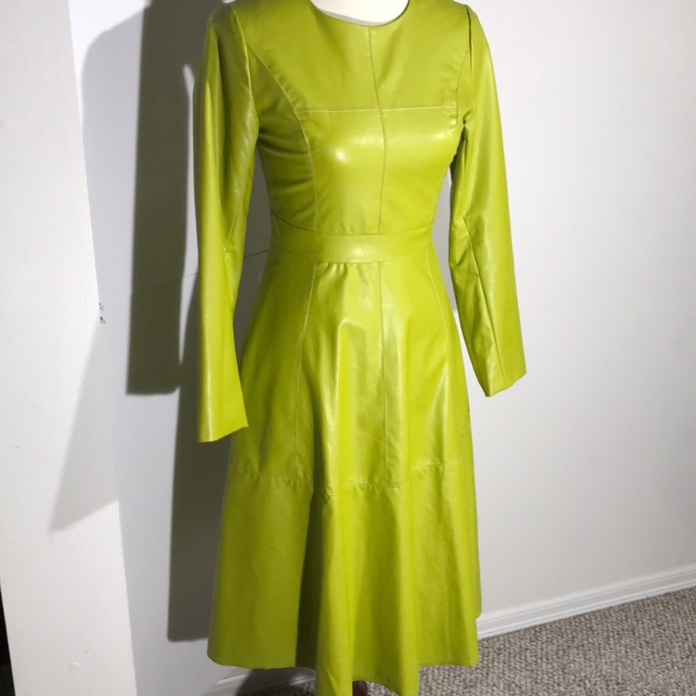 Faux Leather Yellow/Green Dress
